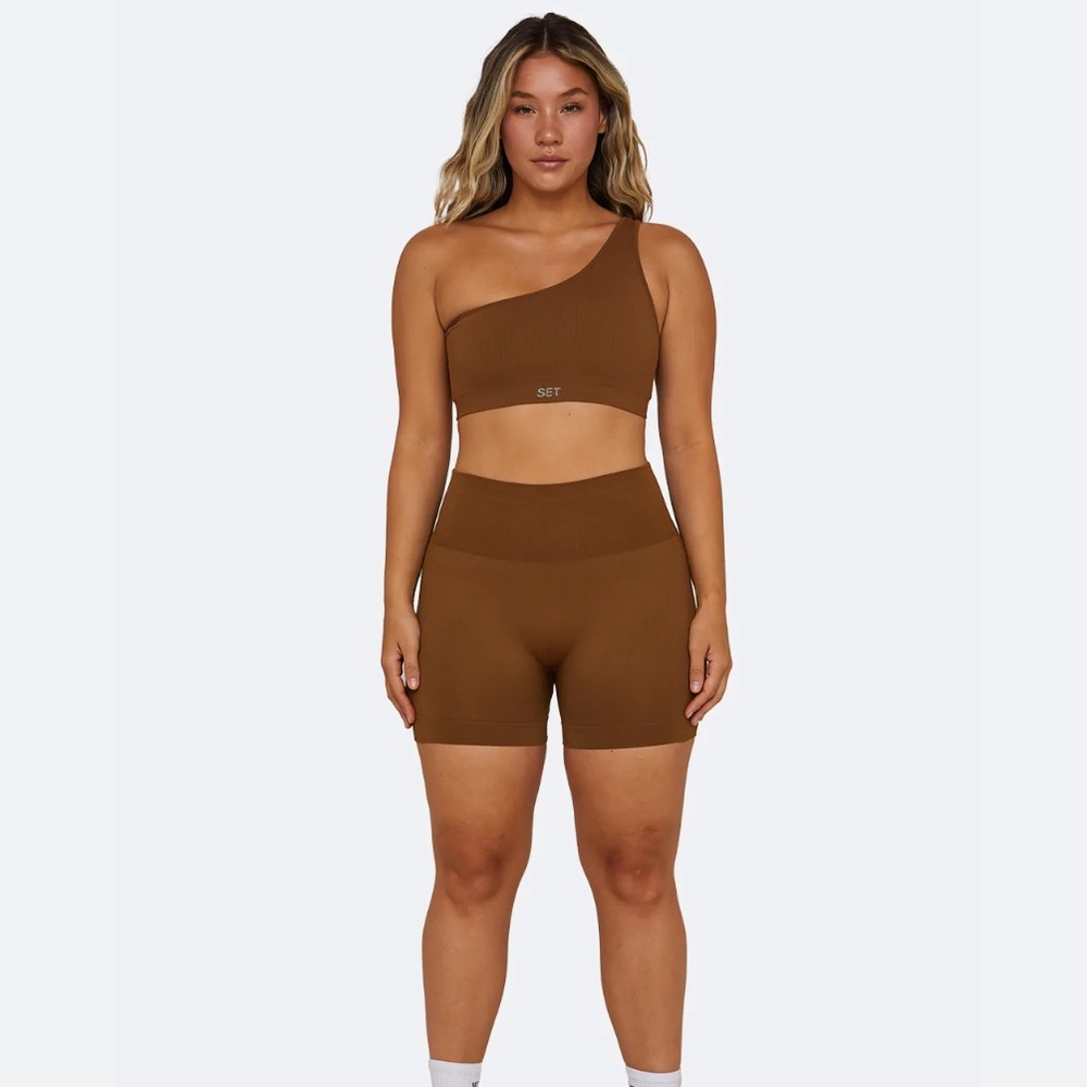 SCULPTFLEX RIBBED ONE SHOULDER BRA & BIKE SHORTS LITTLE HAVANA set, S, Small